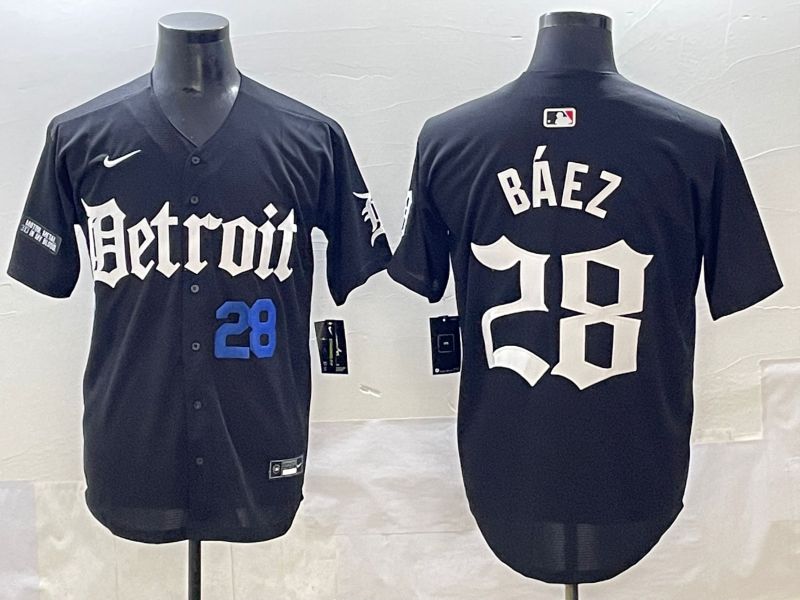 Men 2025 Detroit Tigers #28 Baez Black Five generations Joint Name Nike MLB Jersey style 11